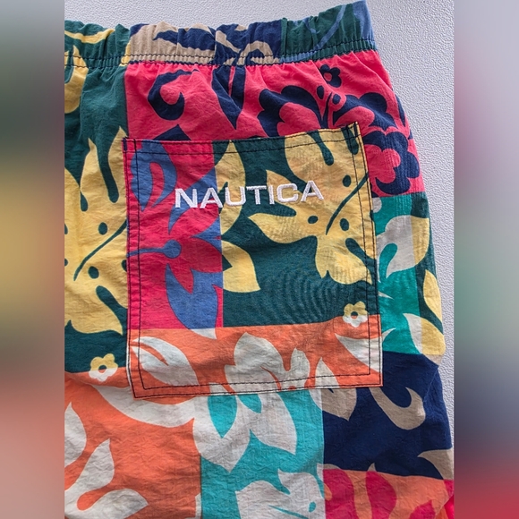 Vibrant Retro Y2K Tropical Patchwork Floral Swim Trunks - Dopamine Dressing - Picture 5 of 13